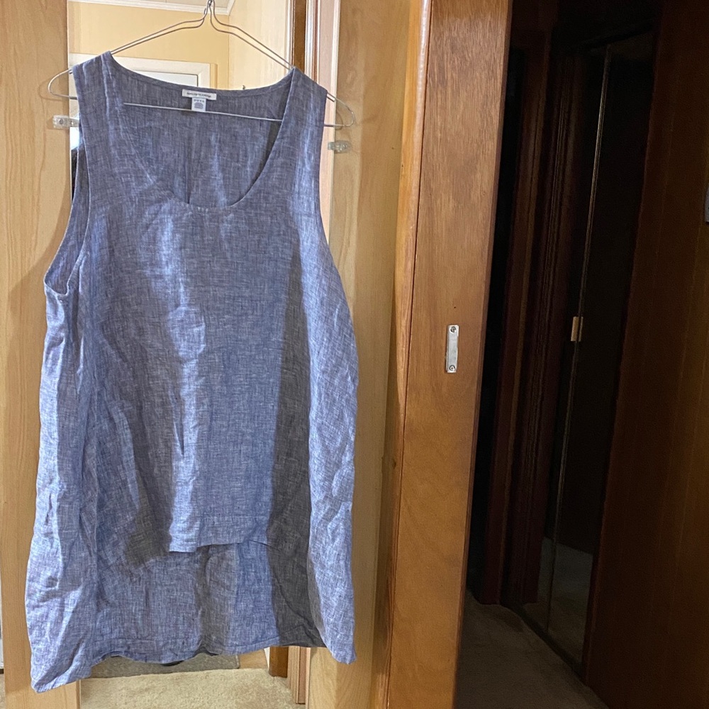 Saks Fifth Avenue 100% Linen Blue Sleeveless High-Low Cottagecore Blouse Sz LRG